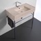 Beige Travertine Design Ceramic Console Sink and Polished Chrome Stand, 32
